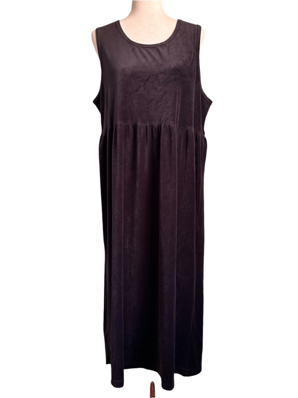 Vintage 90’s Cottagecore Karen Scott Long Black Oversized Velour Tank Dress Med